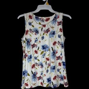 Denim + Co. White Floral Sleeveless Tank Top Women's M Summer Layering Casual